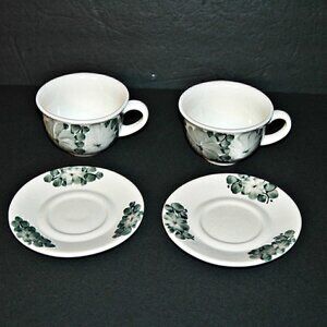 Vintage Polish Cups and Saucers Hand Made and Painted Floral Makers Stamp